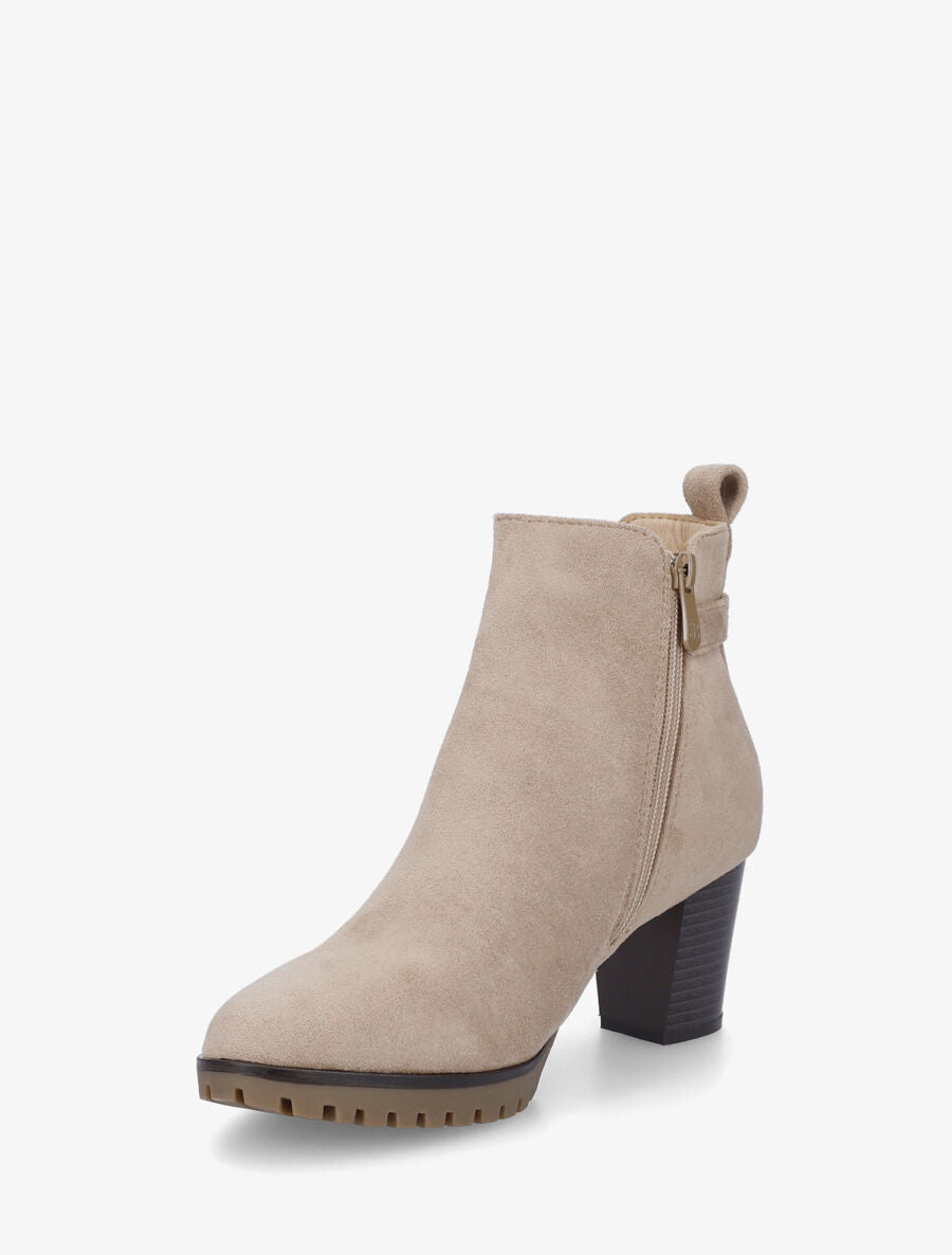 Bottines en suédine à talon - Beige - 3