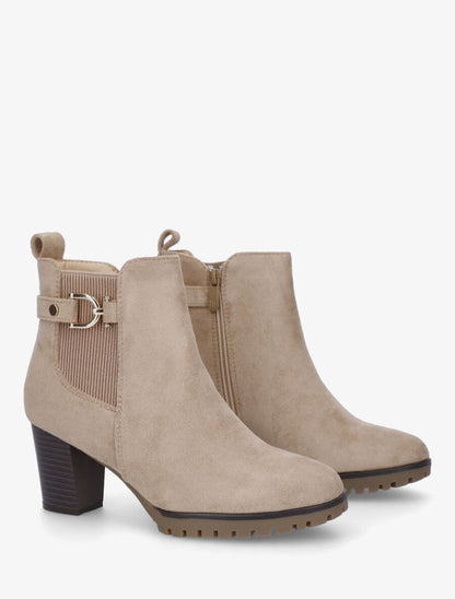 Bottines en suédine à talon - Beige - 4