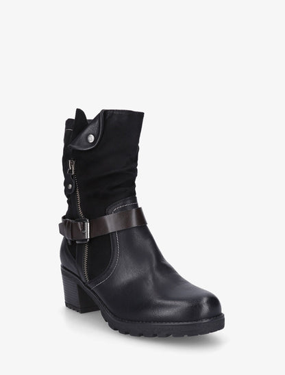 Bottines montantes bi-matière à zip - Noir - 2