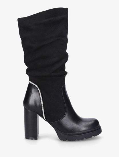 Bottes à talon et strass bi-matière - Noir - 5