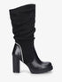 Bottes à talon et strass bi-matière - Noir - 5