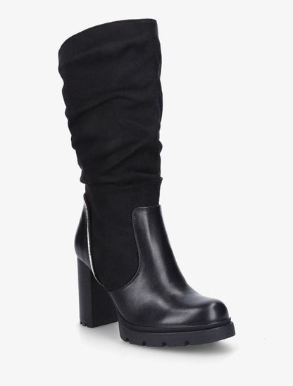 Bottes à talon et strass bi-matière - Noir - 2