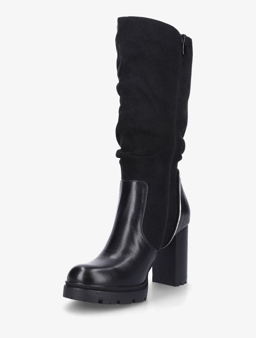 Bottes à talon et strass bi-matière - Noir - 3