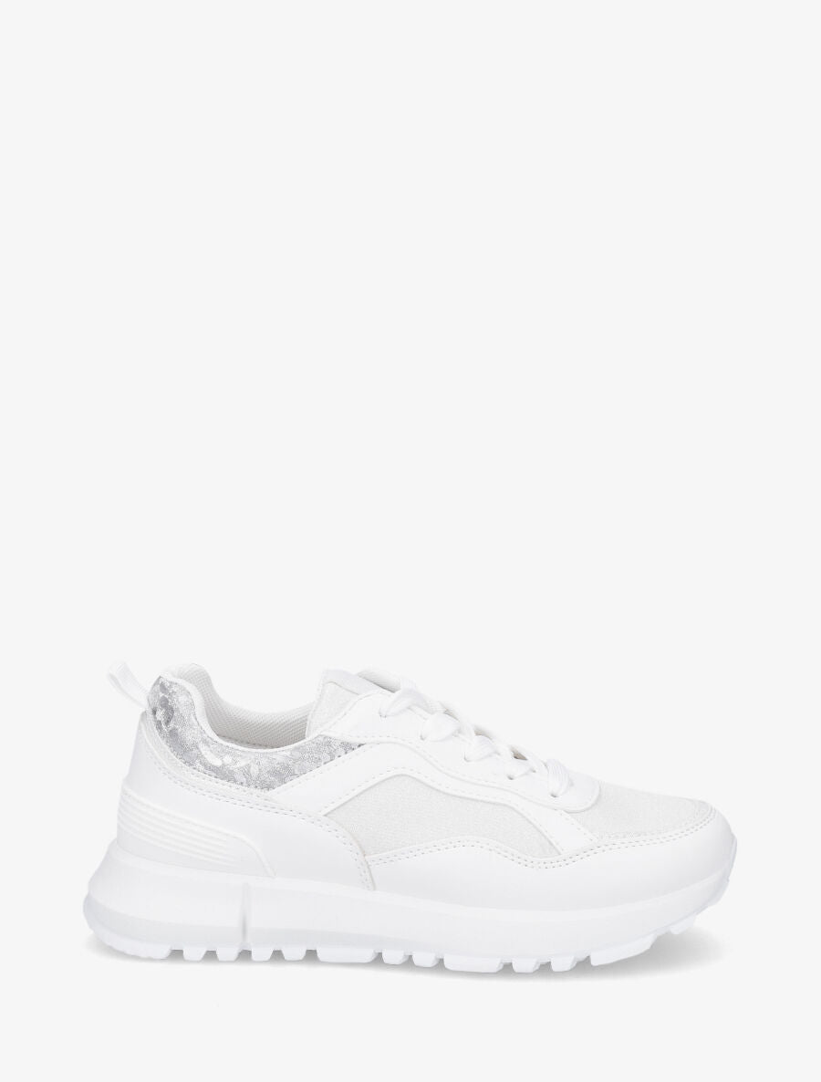 Sneakers compensées et paillettes - Blanc - 1
