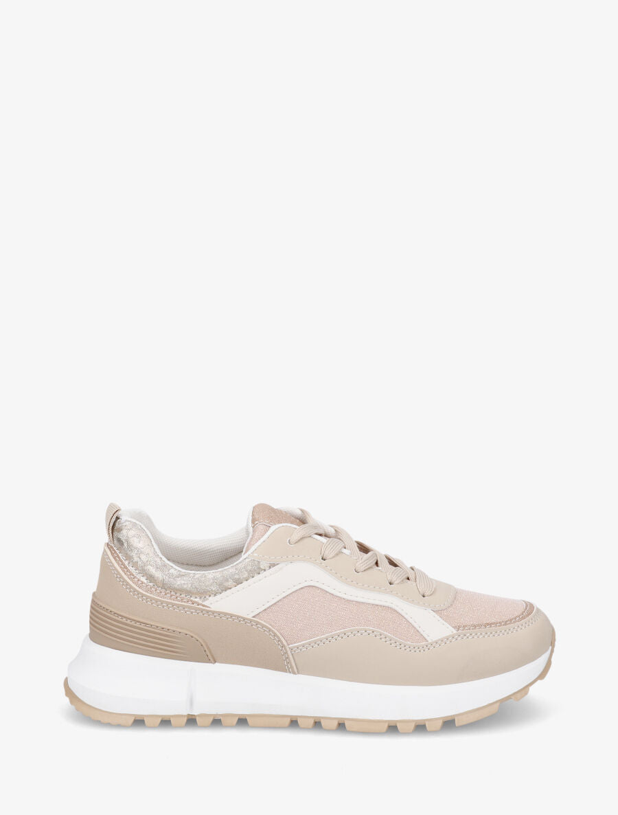 Sneakers compensées et paillettes - Camel - 1