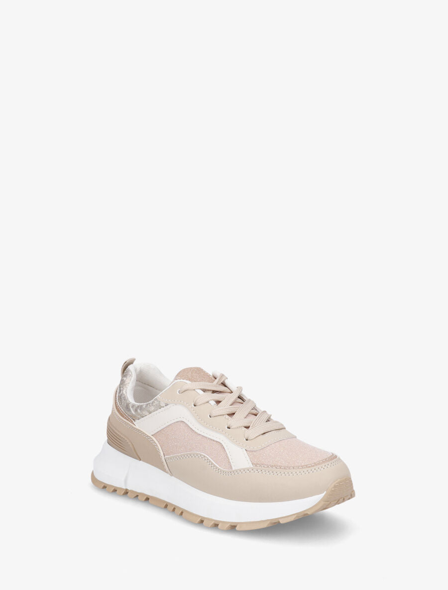 Sneakers compensées et paillettes - Camel - 2