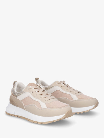 Sneakers compensées et paillettes - Camel - 4