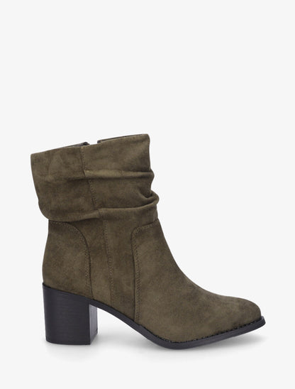 Bottines froncés en suédine - Kaki - 1
