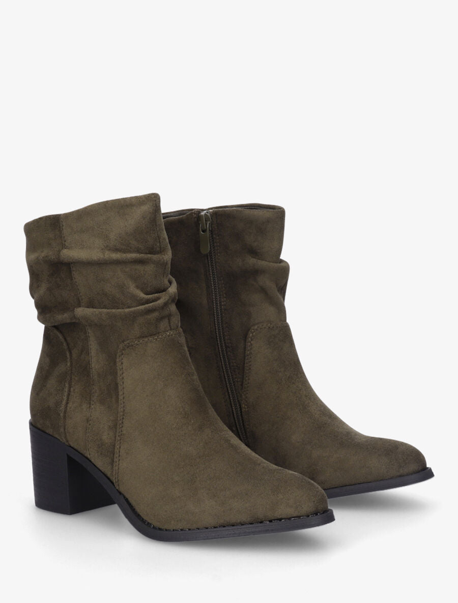 Bottines froncés en suédine - Kaki - 4