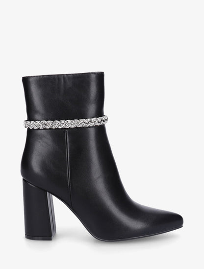 Bottines en simili et tresse strassée - Noir - 5