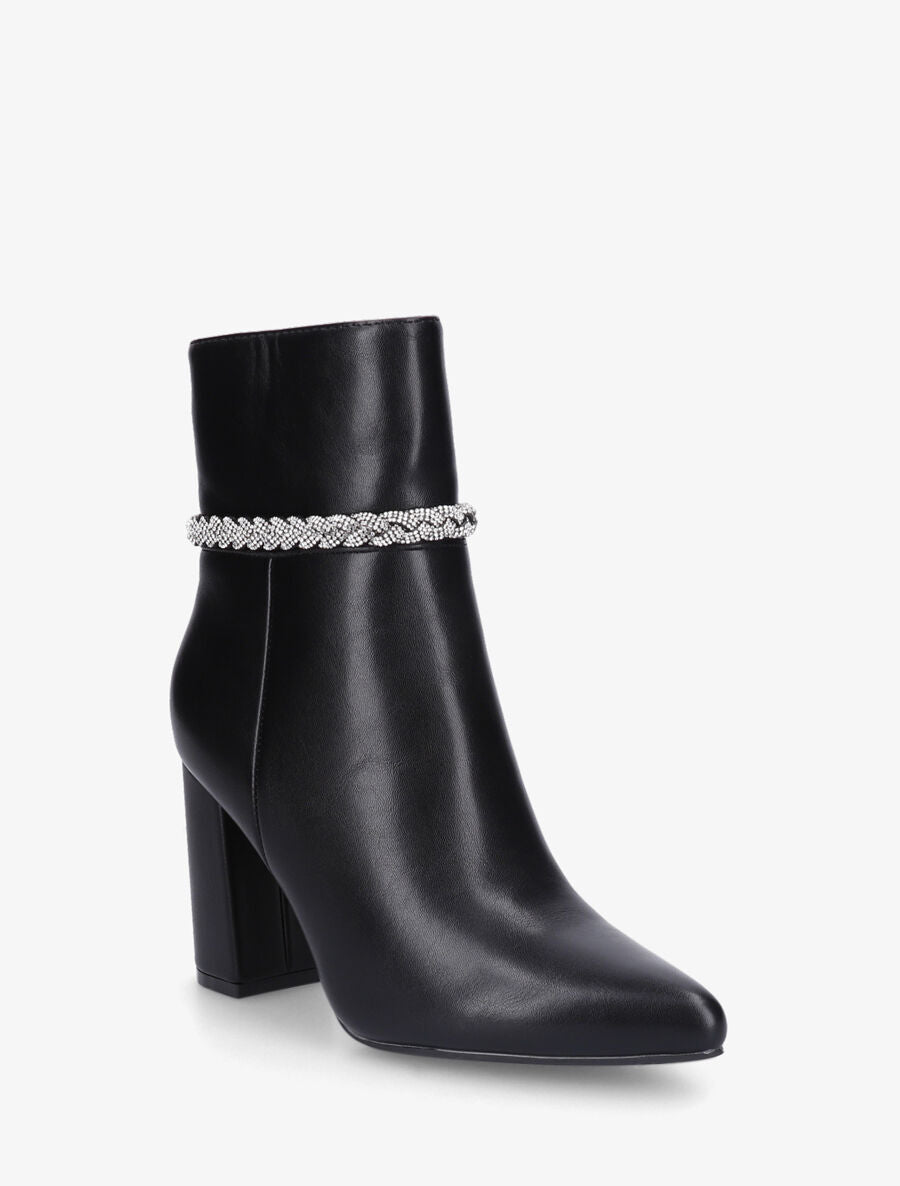 Bottines en simili et tresse strassée - Noir - 2