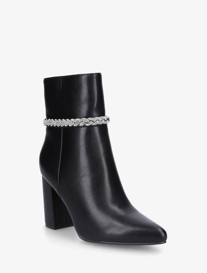 Bottines en simili et tresse strassée - Noir - 2