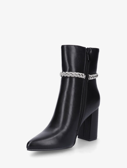 Bottines en simili et tresse strassée - Noir - 3
