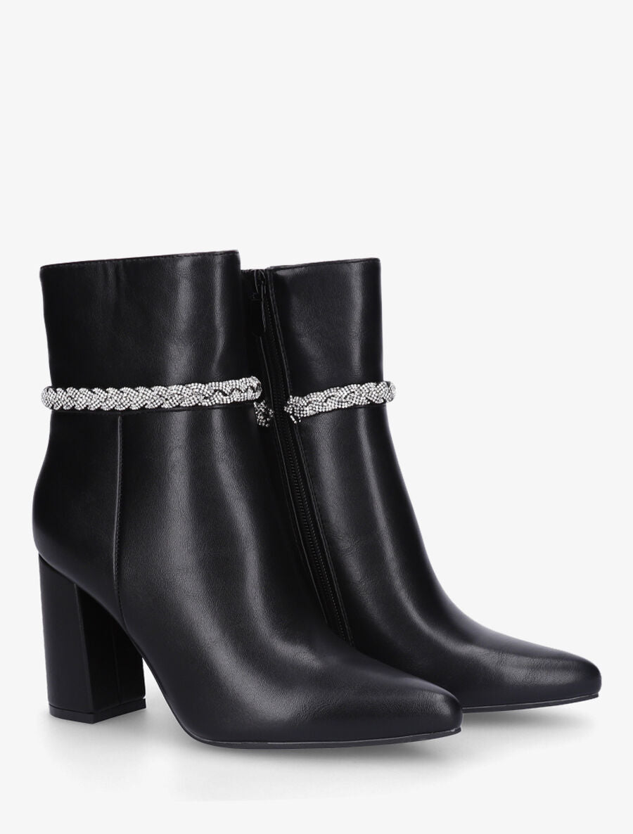 Bottines en simili et tresse strassée - Noir - 4
