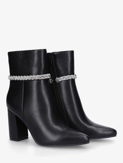 Bottines en simili et tresse strassée - Noir - 4