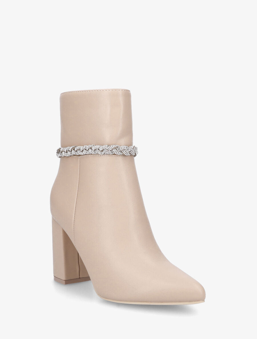 Bottines en simili et tresse strassée - Beige - 2