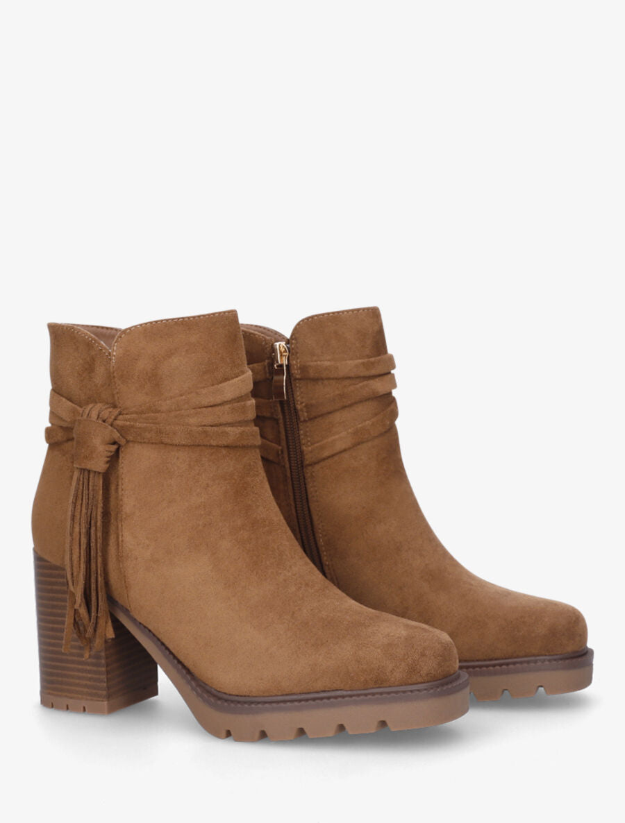Bottines en suédine à talon - Camel - 4