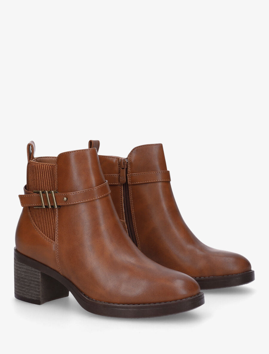 Bottines élastiquées à talon - Camel - 4