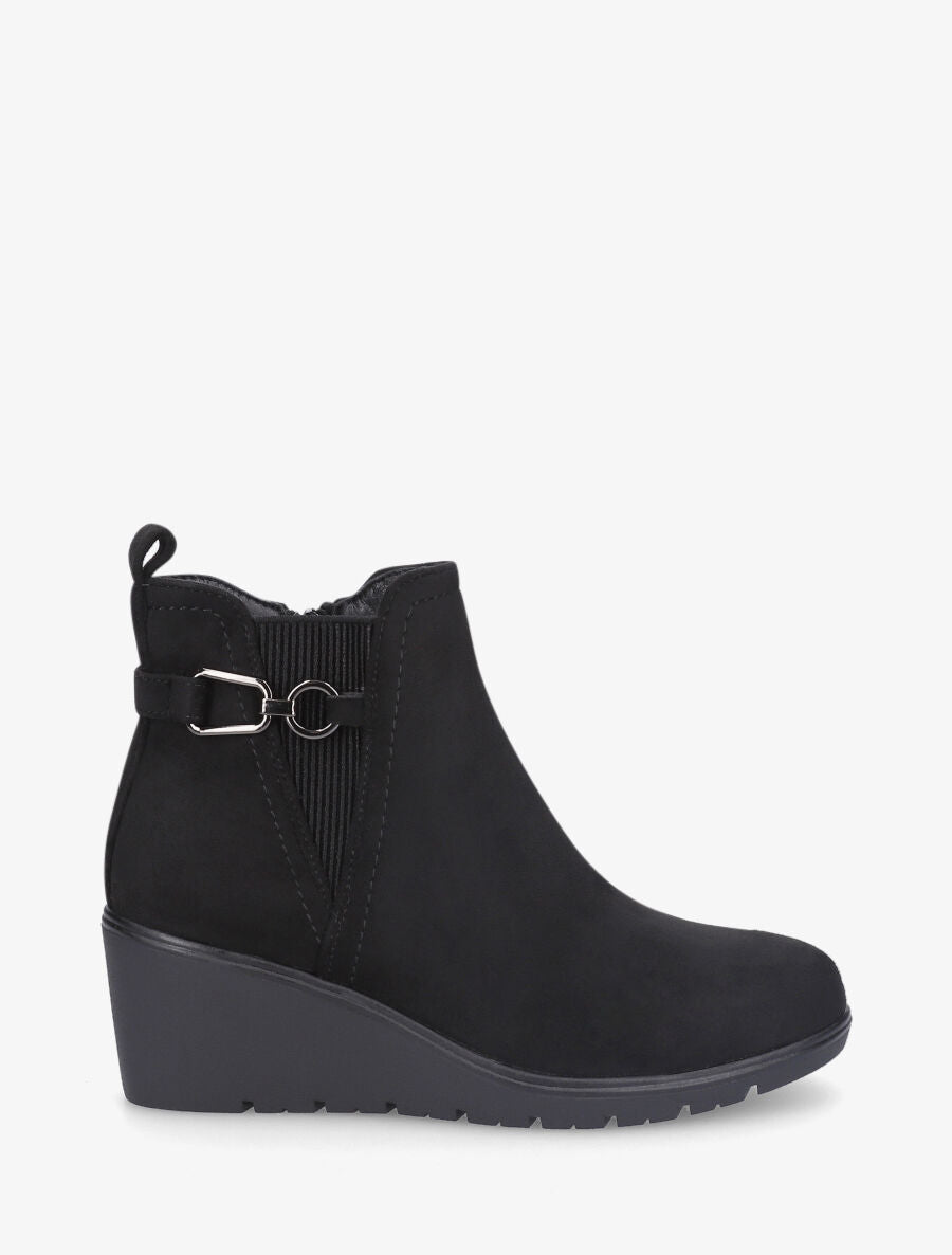 Bottines compensées en suédine - Noir - 1