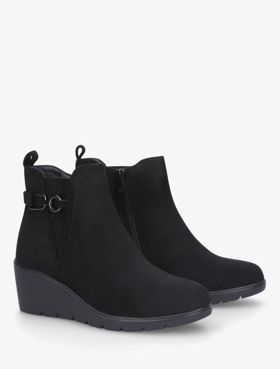 Bottines compensées en suédine - Noir - 4