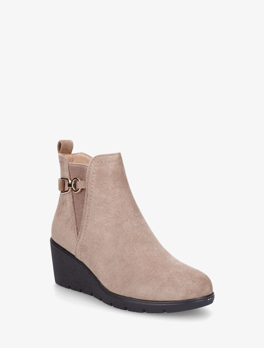 Bottines compensées en suédine - Taupe - 2