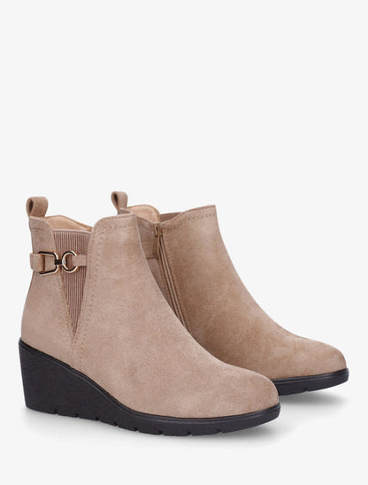 Bottines compensées en suédine - Taupe - 4