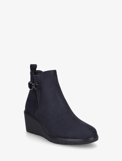 Bottines compensées en suédine - Marine - 2