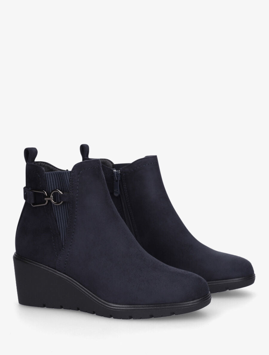 Bottines compensées en suédine - Marine - 4