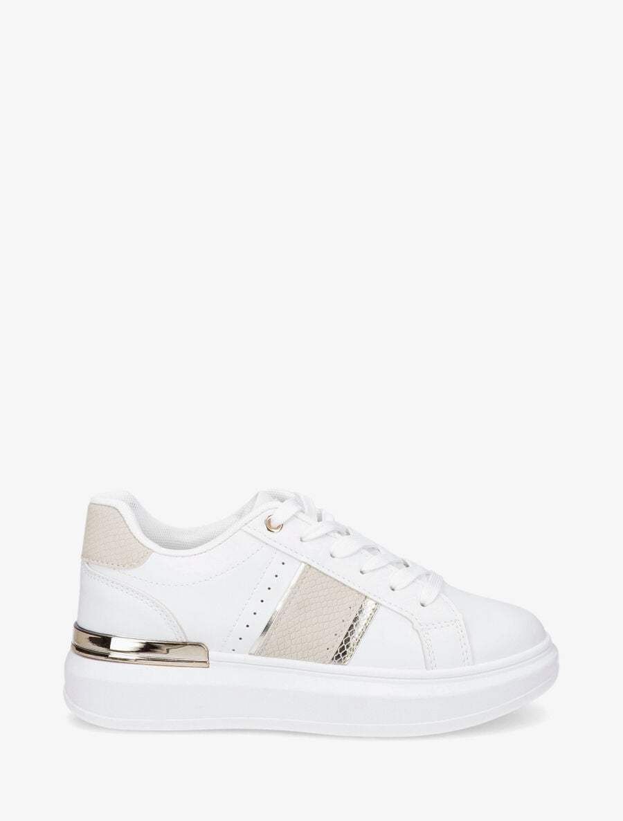 Sneakers compensées à empiècement métal - Beige - 5