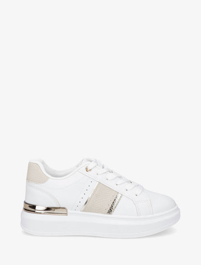 Sneakers compensées à empiècement métal - Beige - 5