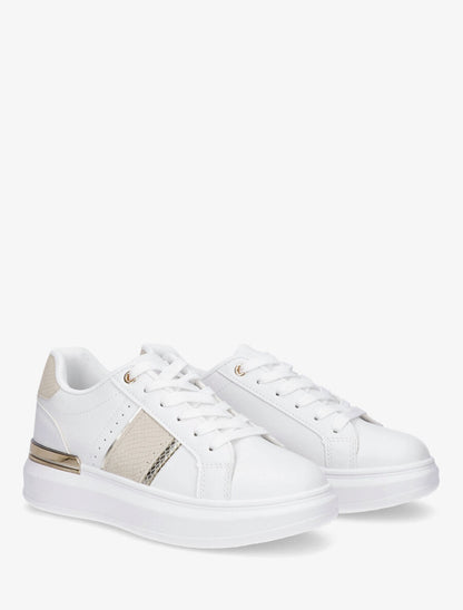 Sneakers compensées à empiècement métal - Beige - 4