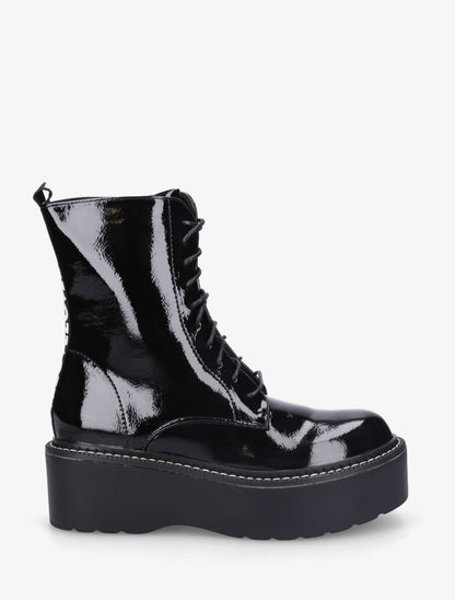 Bottines vernies à plateforme et inscription - Noir - 1