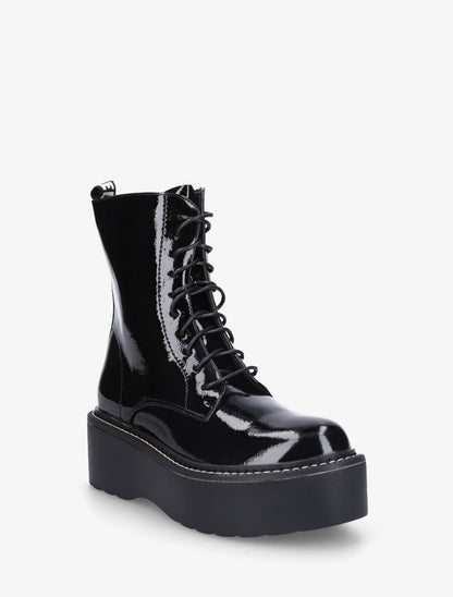 Bottines vernies à plateforme et inscription - Noir - 2