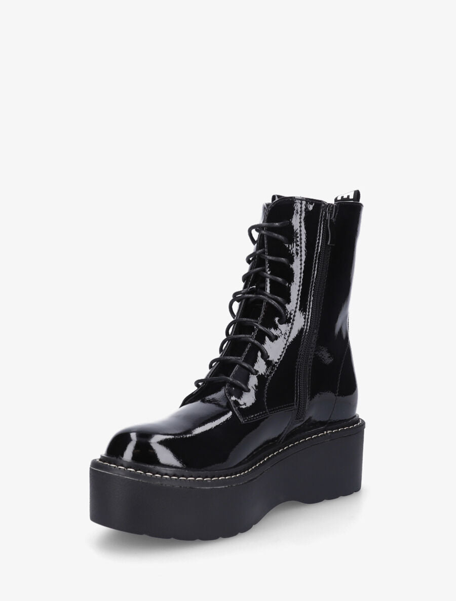 Bottines vernies à plateforme et inscription - Noir - 3