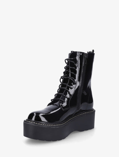 Bottines vernies à plateforme et inscription - Noir - 3