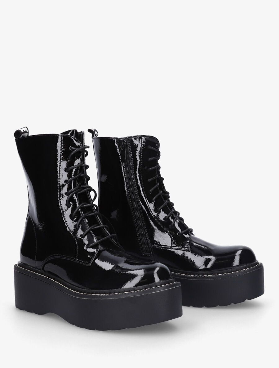 Bottines vernies à plateforme et inscription - Noir - 4