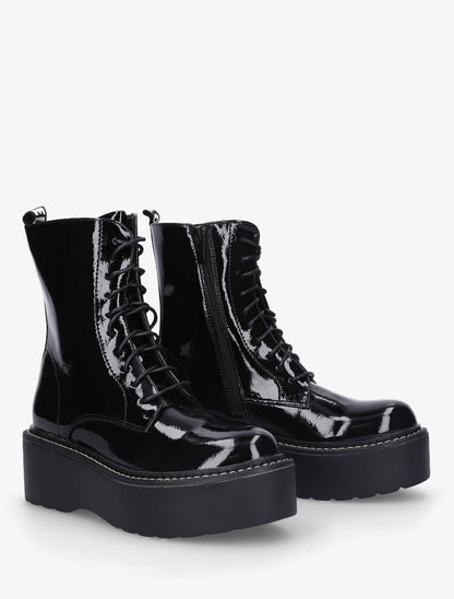 Bottines vernies à plateforme et inscription - Noir - 4