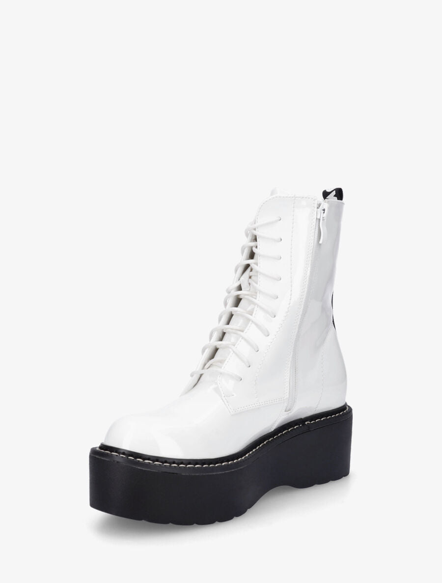 Bottines vernies à plateforme et inscription - Blanc - 3