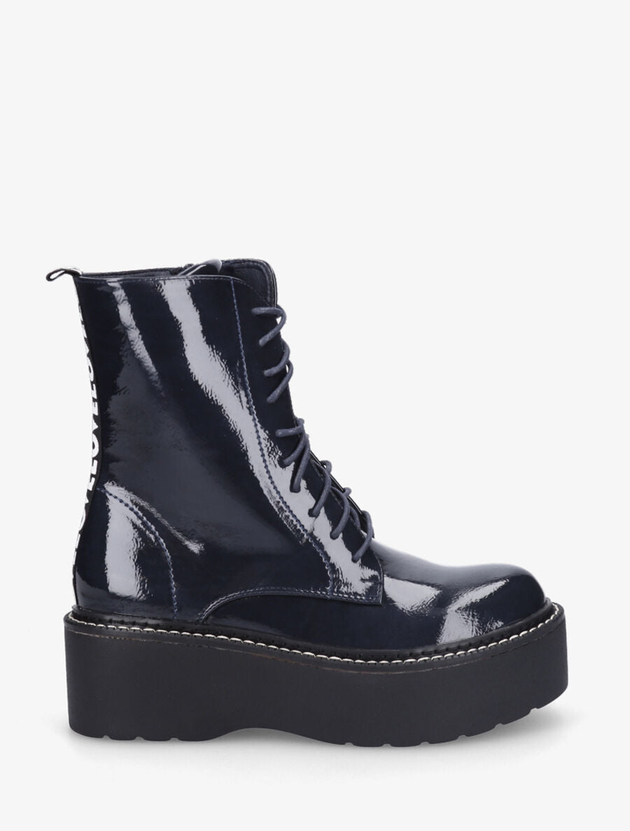 Bottines vernies à plateforme et inscription - Marine - 1