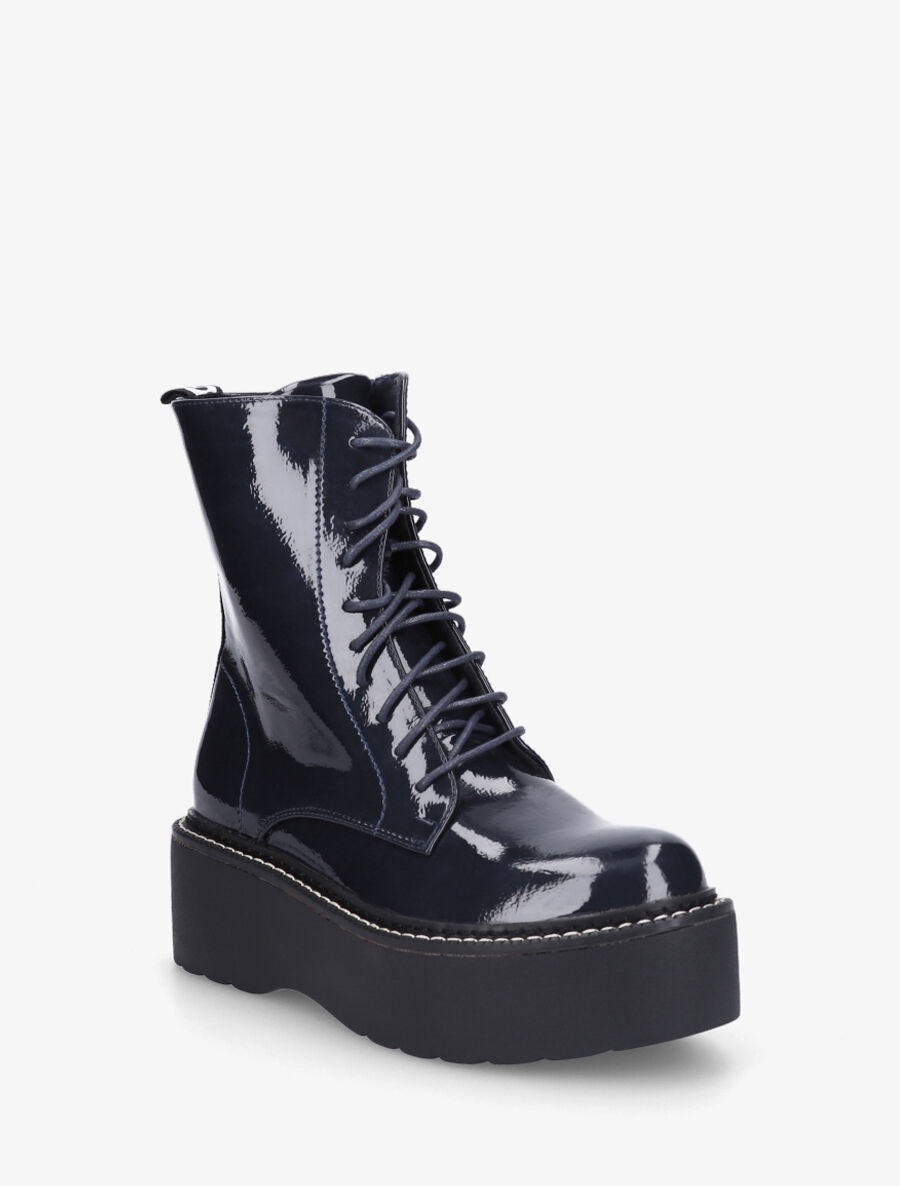 Bottines vernies à plateforme et inscription - Marine - 2