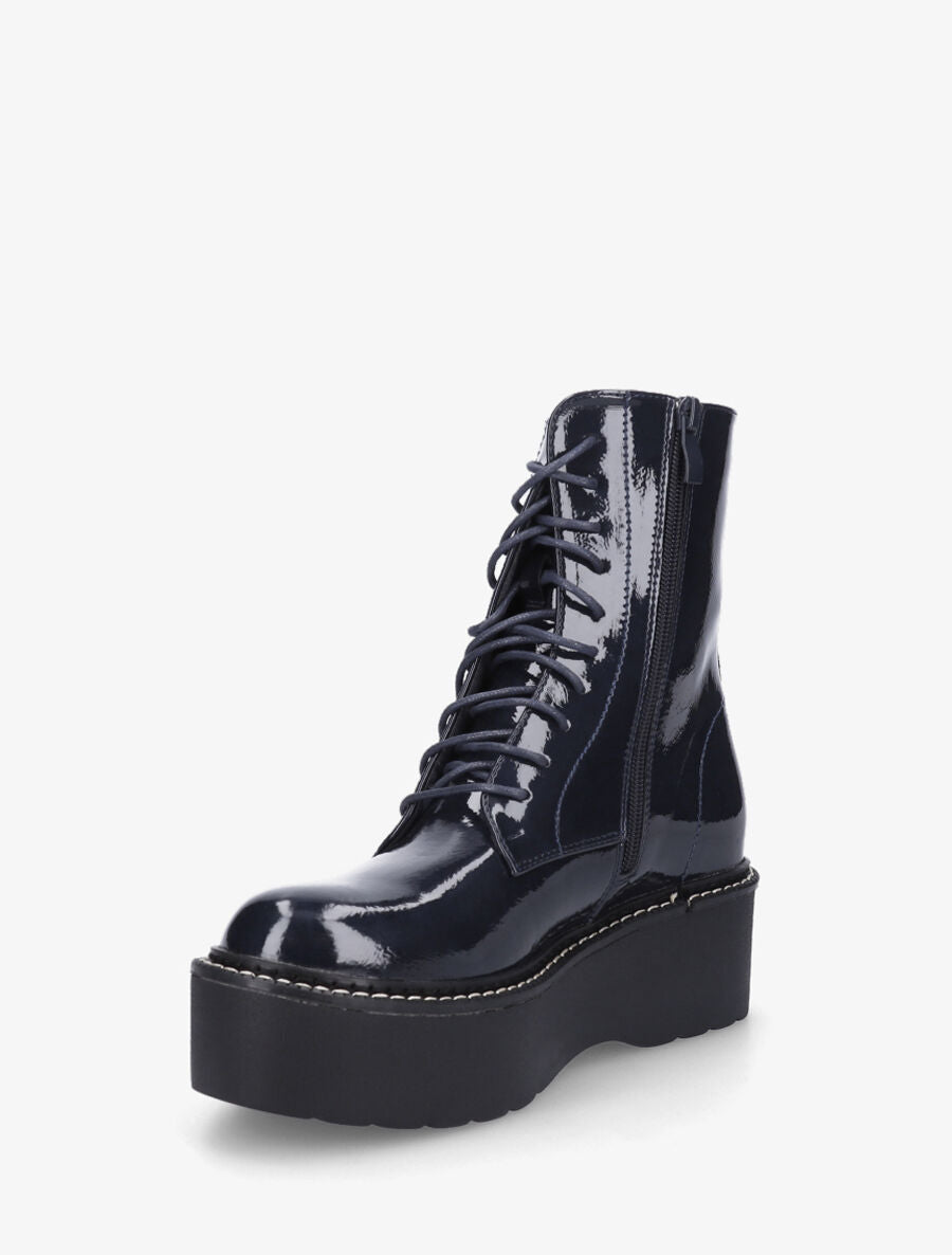 Bottines vernies à plateforme et inscription - Marine - 3