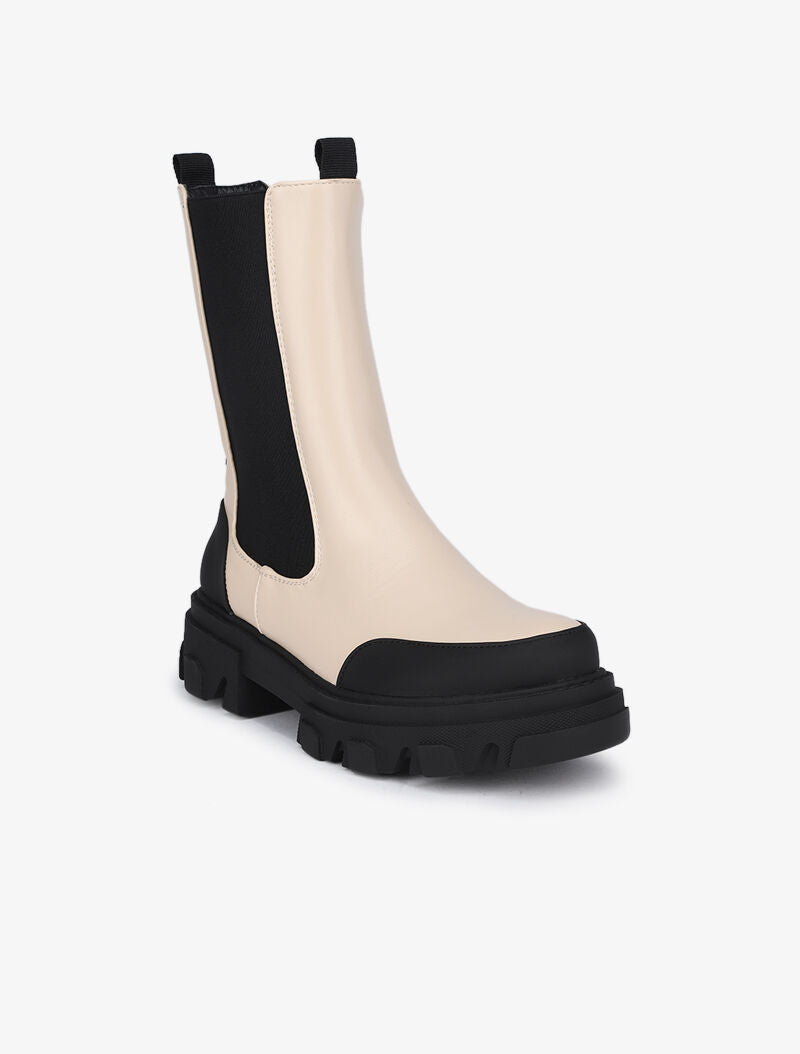 Boots montantes à semelles stylisées - Beige - 3