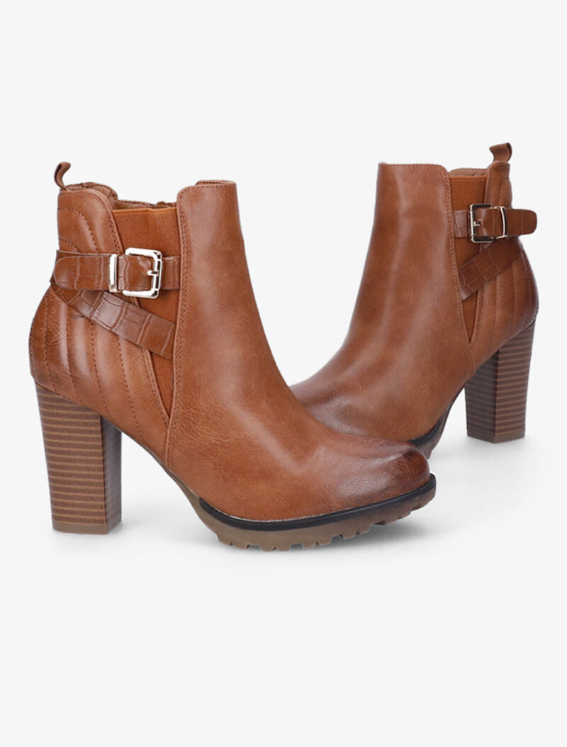 Bottines à contrefort à coutures stylisées - Camel - 1