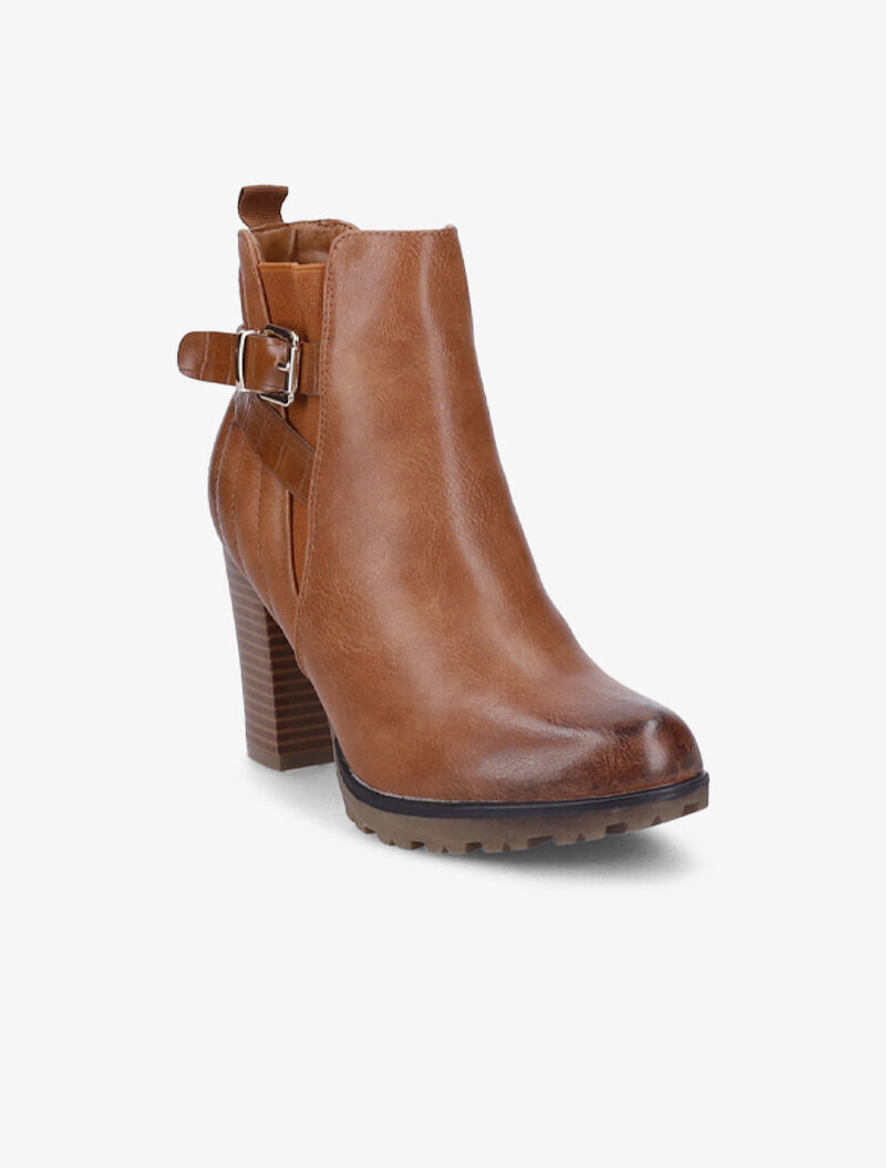 Bottines à contrefort à coutures stylisées - Camel - 3