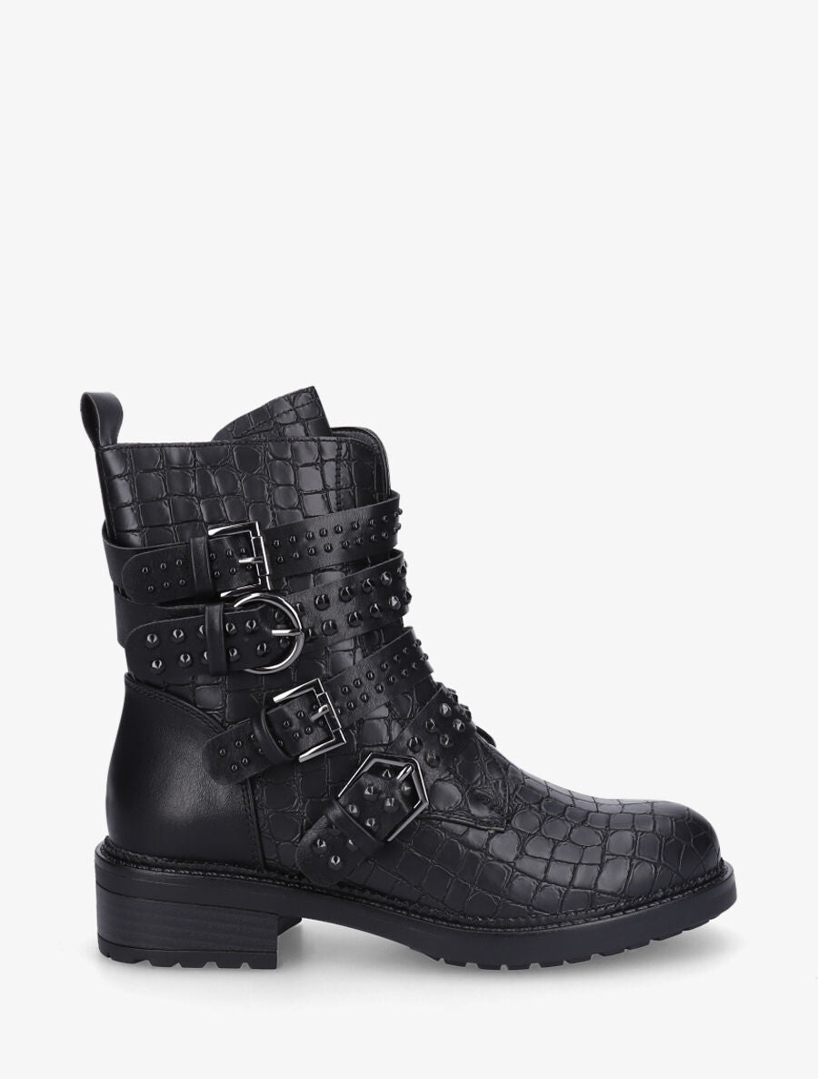 Bottines effet croco à multi sangles - Noir - 5