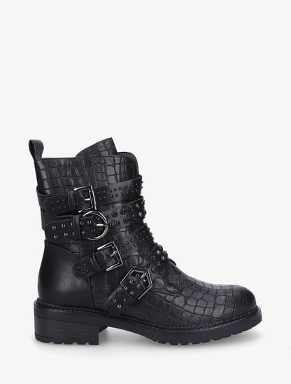 Bottines effet croco à multi sangles - Noir - 5