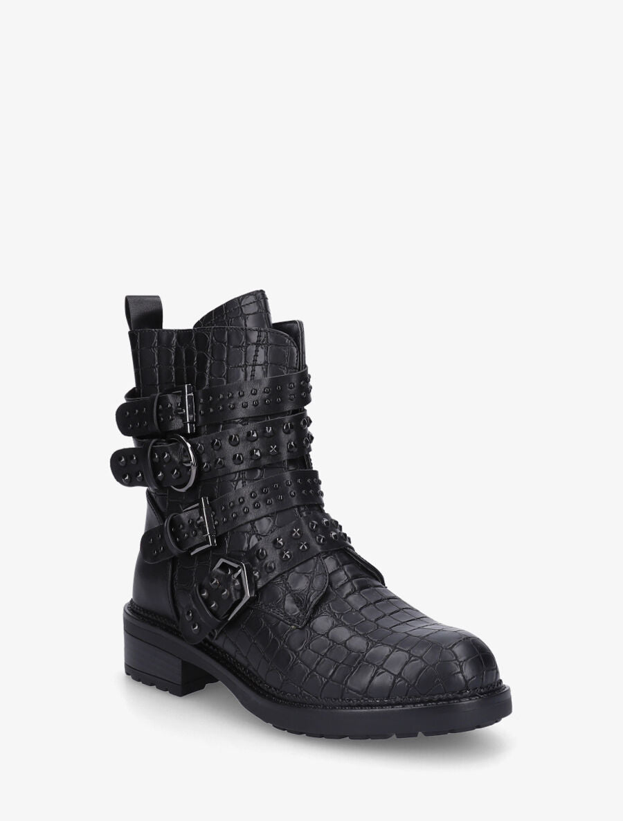 Bottines effet croco à multi sangles - Noir - 2