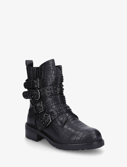 Bottines effet croco à multi sangles - Noir - 2