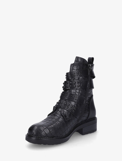 Bottines effet croco à multi sangles - Noir - 3