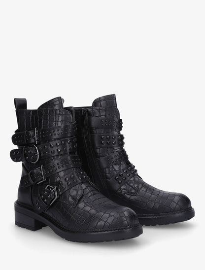 Bottines effet croco à multi sangles - Noir - 4